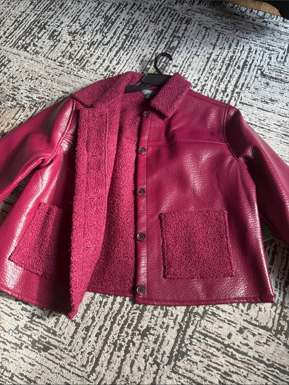 Women's Wine-Red Leather & Sherpa Jacket